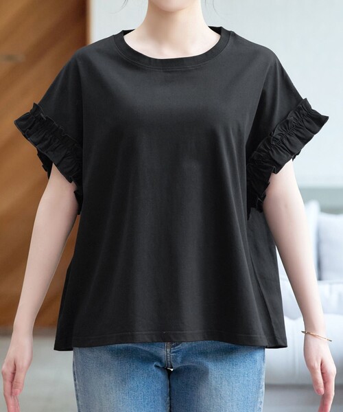 Tiaclasse（ティアクラッセ）の「ギャザースリーブカットソー（Tシャツ/カットソー・レディース・ブラック/オフホワイト・XXL/XL）」の10枚目の写真