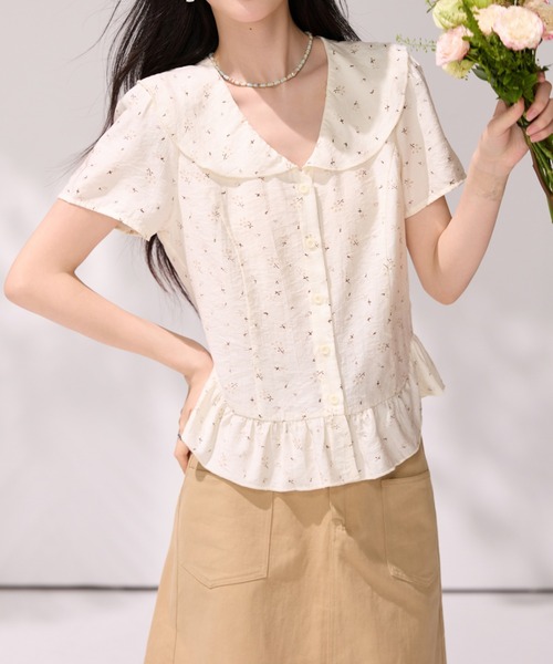 LUCPY(ラクピー)の「ドットフリルカラーペプラムブラウス(シャツ/ブラウス・レディース・ホワイト・X-LARGE/LARGE/MEDIUM/SMALL)」の2枚目の写真