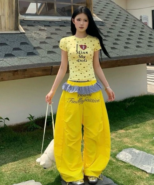 AsheKsha（アシクシャ）の「スウィートクールガール風パッチワークワイドパンツ（その他パンツ・レディース・ブルー/ピンク/イエロー・F）」の13枚目の写真
