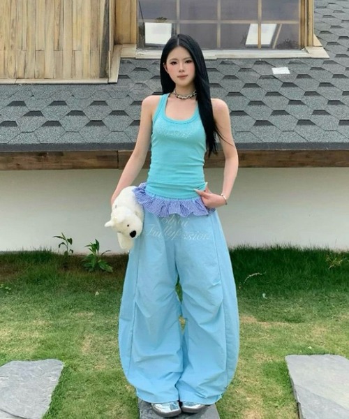 AsheKsha（アシクシャ）の「スウィートクールガール風パッチワークワイドパンツ（その他パンツ・レディース・ブルー/ピンク/イエロー・F）」の8枚目の写真