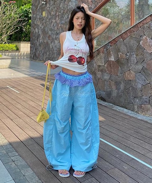 AsheKsha（アシクシャ）の「スウィートクールガール風パッチワークワイドパンツ（その他パンツ・レディース・ブルー/ピンク/イエロー・F）」の9枚目の写真