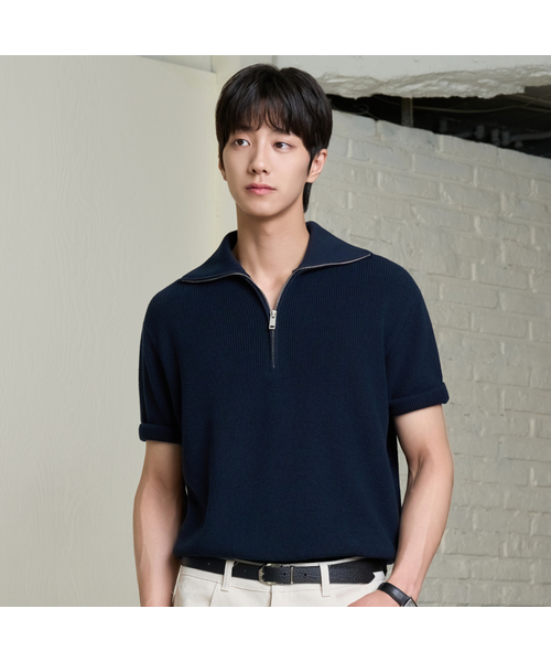 HYOJI(ヒョージ)の「26 SS ウォッシャブルコットンハーフジップクロップニット(8色)(ニット/セーター・メンズ・ブラック/チャコール/グレー/ライトグレー/ネイビー/クリーム/レッド/グリーン・S/M/L/XL)」の7枚目の写真