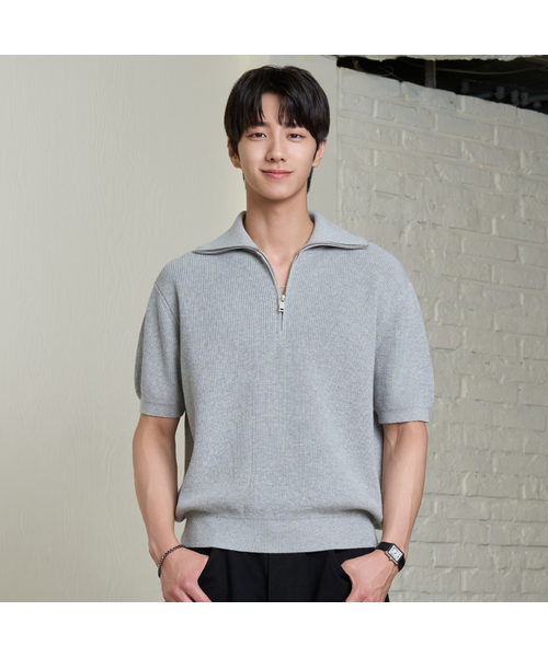 HYOJI(ヒョージ)の「26 SS ウォッシャブルコットンハーフジップクロップニット(8色)(ニット/セーター・メンズ・ブラック/チャコール/グレー/ライトグレー/ネイビー/クリーム/レッド/グリーン・S/M/L/XL)」の3枚目の写真