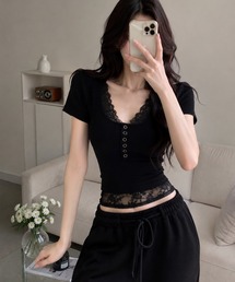 【Bls】 【ZL】【Bling Leads】レースヘンリーネックTEE(BL)