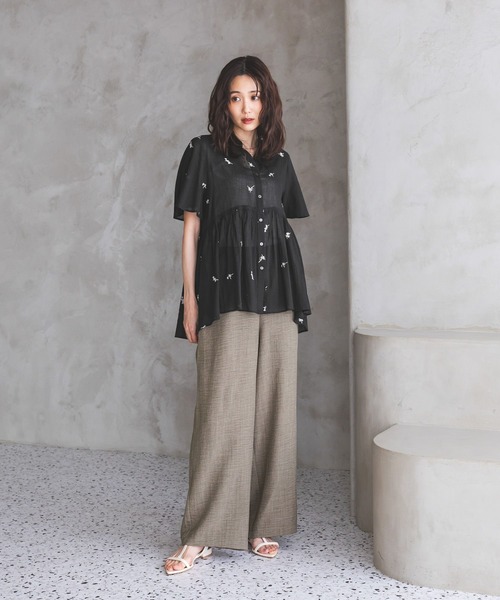 GLOBAL WORK(グローバルワーク)の「エアリーリラックスペプラム刺繍半袖/806465(シャツ/ブラウス・レディース・ブラック/オフホワイト・LARGE/MEDIUM)」の5枚目の写真