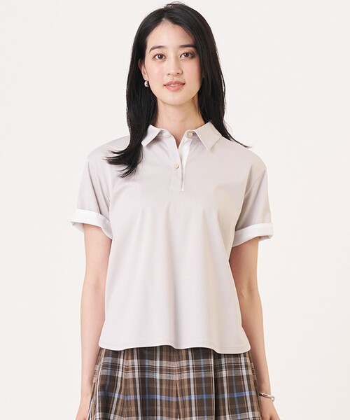 J.PRESS(ジェイプレス)の「【一枚で着映え・シーンレスに活躍】ポロ カットソー(Tシャツ/カットソー・レディース・ダークブラウン系/ネイビー系/サックスブルー系/ライトグレー系・MEDIUM/LARGE)」の1枚目の写真