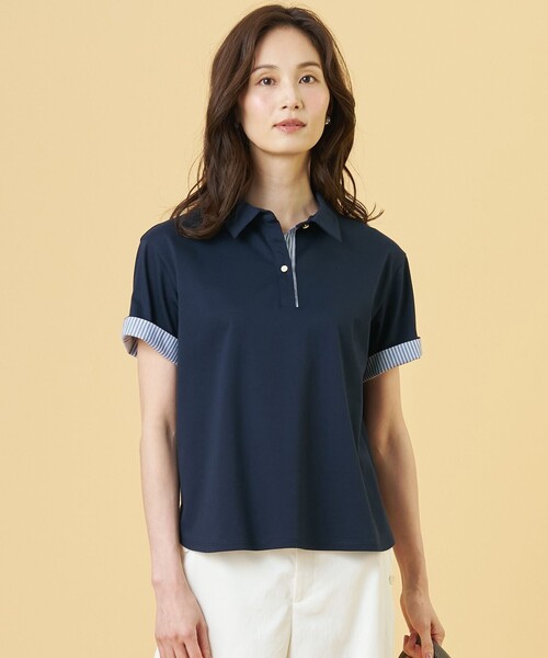 J.PRESS(ジェイプレス)の「【一枚で着映え・シーンレスに活躍】ポロ カットソー(Tシャツ/カットソー・レディース・ダークブラウン系/ネイビー系/サックスブルー系/ライトグレー系・MEDIUM/LARGE)」の3枚目の写真