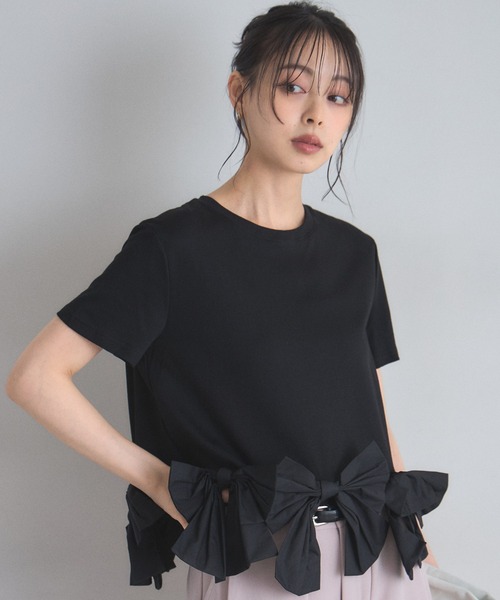 &. NOSTALGIA(アンドドットノスタルジア)の「裾リボンTシャツ(Tシャツ/カットソー・レディース・ホワイト/ブラック・M)」の2枚目の写真