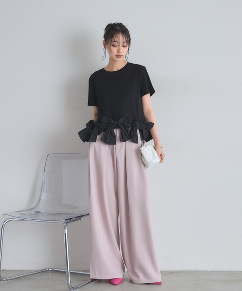 &. NOSTALGIA(アンドドットノスタルジア)の「裾リボンTシャツ(Tシャツ/カットソー・レディース・ホワイト/ブラック・M)」の3枚目の写真