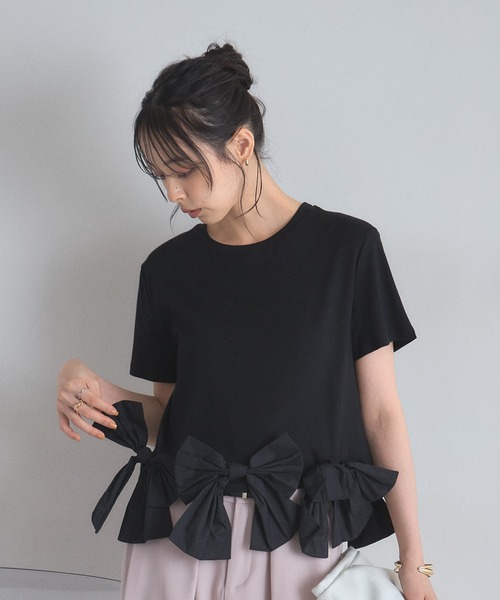 &. NOSTALGIA(アンドドットノスタルジア)の「裾リボンTシャツ(Tシャツ/カットソー・レディース・ホワイト/ブラック・M)」の4枚目の写真