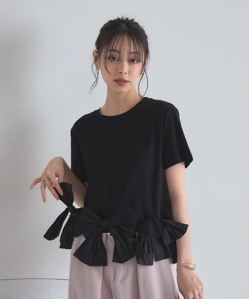 &. NOSTALGIA(アンドドットノスタルジア)の「裾リボンTシャツ(Tシャツ/カットソー・レディース・ホワイト/ブラック・M)」の7枚目の写真