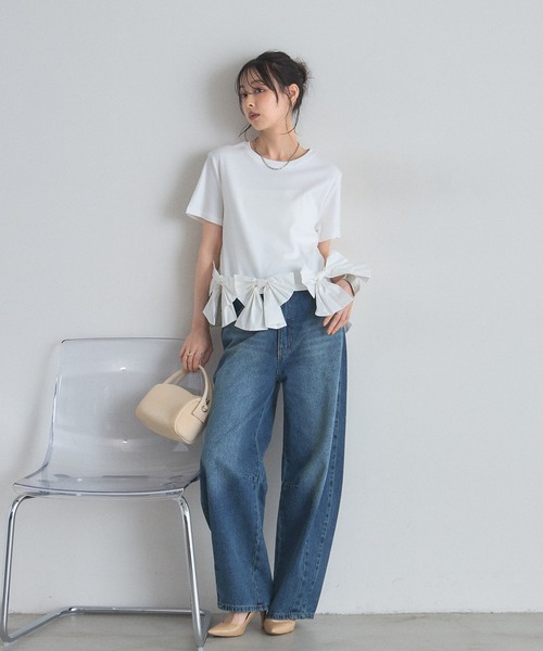 &. NOSTALGIA(アンドドットノスタルジア)の「裾リボンTシャツ(Tシャツ/カットソー・レディース・ホワイト/ブラック・M)」の9枚目の写真