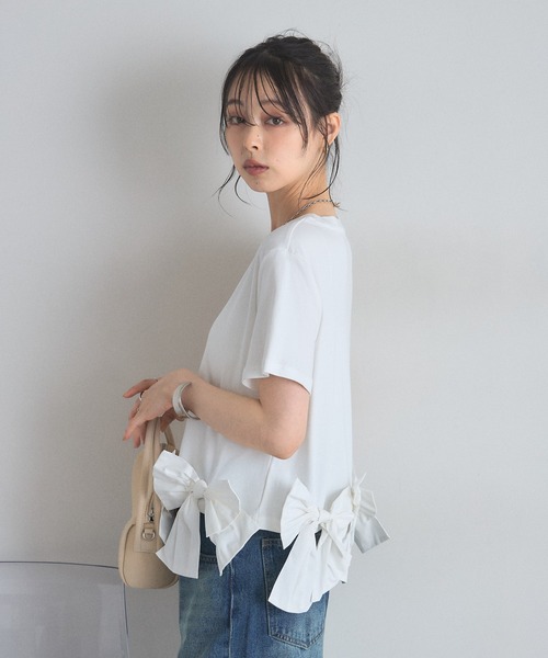 &. NOSTALGIA(アンドドットノスタルジア)の「裾リボンTシャツ(Tシャツ/カットソー・レディース・ホワイト/ブラック・M)」の11枚目の写真