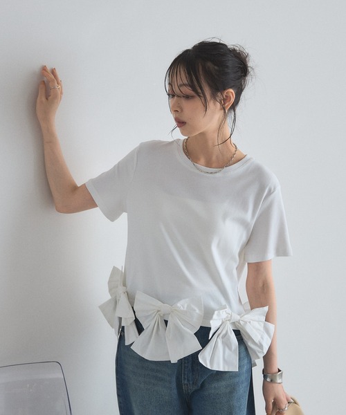 &. NOSTALGIA(アンドドットノスタルジア)の「裾リボンTシャツ(Tシャツ/カットソー・レディース・ホワイト/ブラック・M)」の13枚目の写真