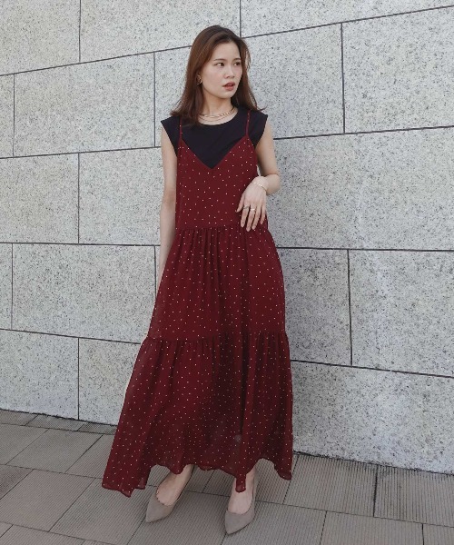 CORNERS(コーナーズ)の「ドットティアードキャミワンピース(ワンピース・レディース・ブラック/アイボリー/ボルドー・M)」の14枚目の写真