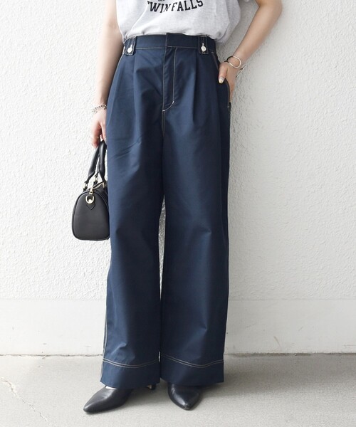 洗濯機可能〉チノ ステッチ 2タック ワイド パンツ（チノパンツ