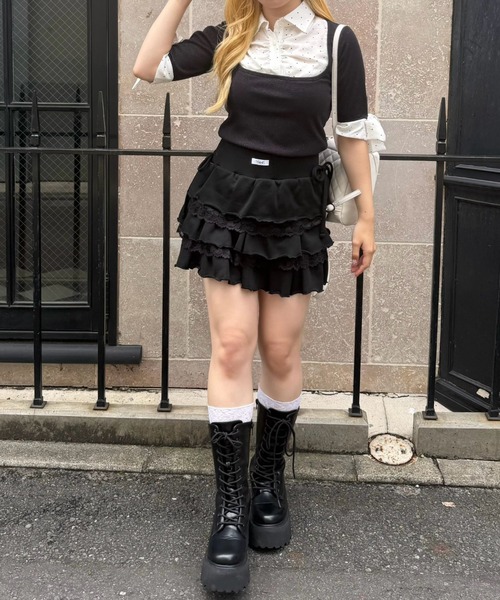 continuer de NICE CLAUP(コンティニューデナイスクラップ)の「リボン付きレイヤード風ラメトップス(シャツ/ブラウス・レディース・トップグレー/ブラウン/ブラック・FREE)」の14枚目の写真