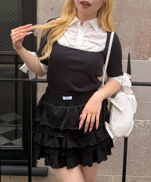 continuer de NICE CLAUP(コンティニューデナイスクラップ)の「リボン付きレイヤード風ラメトップス(シャツ/ブラウス・レディース・トップグレー/ブラウン/ブラック・FREE)」の13枚目の写真
