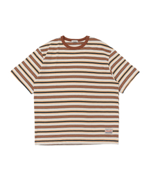 ストライプダンガラ半袖Tシャツ(キャメル)