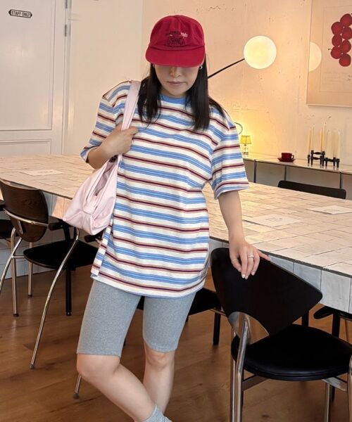 CARGOBROS FOR WOMAN(カーゴブロスフォーウィメン)の「ストライプダンガラ半袖Tシャツ(キャメル)(Tシャツ/カットソー・レディース・その他・FREE)」の4枚目の写真