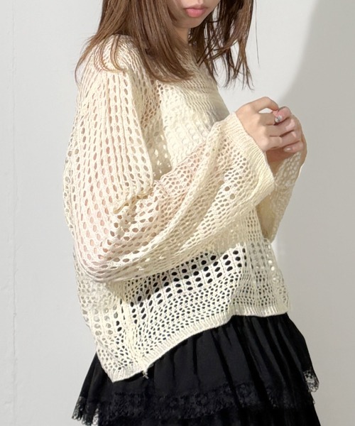 MAISON SELECT(メゾンセレクト)の「7E10 透かし編みニット キャミソールセット(ニット/セーター・レディース・アイボリー/ベージュ/ブラック・FREE)」の12枚目の写真