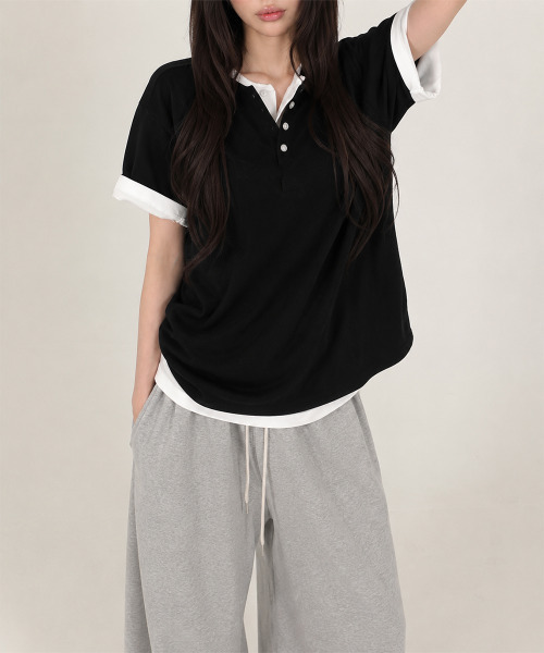 VIVID LADY(ビビッドレディー)の「ヘンリーネック 半袖Tシャツ(Tシャツ/カットソー・レディース・ネイビー/ブラック/アイボリー/レッド/グレー・FREE)」の16枚目の写真