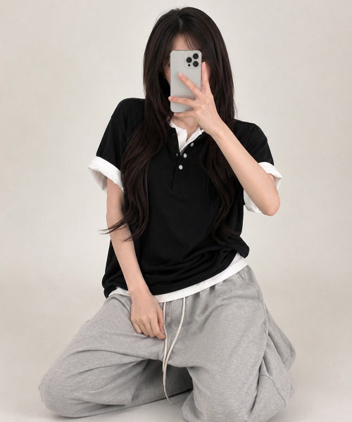 VIVID LADY(ビビッドレディー)の「ヘンリーネック 半袖Tシャツ(Tシャツ/カットソー・レディース・ネイビー/ブラック/アイボリー/レッド/グレー・FREE)」の18枚目の写真