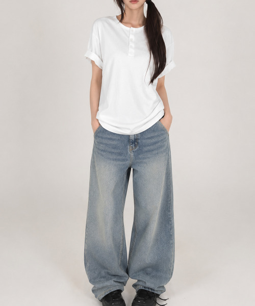 VIVID LADY(ビビッドレディー)の「ヘンリーネック 半袖Tシャツ(Tシャツ/カットソー・レディース・ネイビー/ブラック/アイボリー/レッド/グレー・FREE)」の14枚目の写真