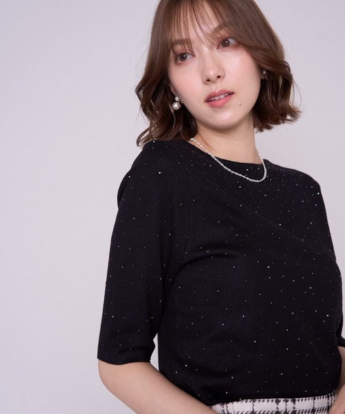 MISCH MASCH（ミッシュマッシュ）の「2026秋冬新作 ラインストーンデザイントップス（ニット/セーター・レディース・グレー/ブラック・ﾌﾘ-）」の9枚目の写真