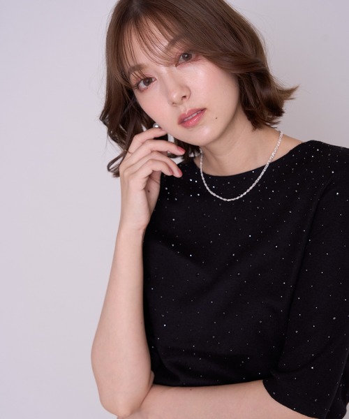 MISCH MASCH（ミッシュマッシュ）の「2026秋冬新作 ラインストーンデザイントップス（ニット/セーター・レディース・グレー/ブラック・ﾌﾘ-）」の10枚目の写真
