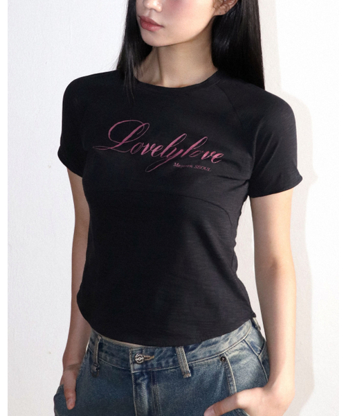 MAGORENSEOUL(マゴレンソウル)の「ラブリーブ ラグランTシャツ ブラック(Tシャツ/カットソー・レディース・その他・FREE)」の1枚目の写真