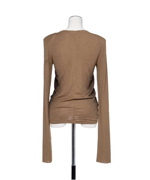 muller of yoshiokubo（ミュラーオブヨシオクボ）の「muller of yoshiokubo ミュラーオブヨシオクボ / GRADATION SHOULDER PAD TOP グラデーションショルダーパッドトップス / MLF26101A（Tシャツ/カットソー・レディース・ネイビー/ブラウン・36）」の4枚目の写真