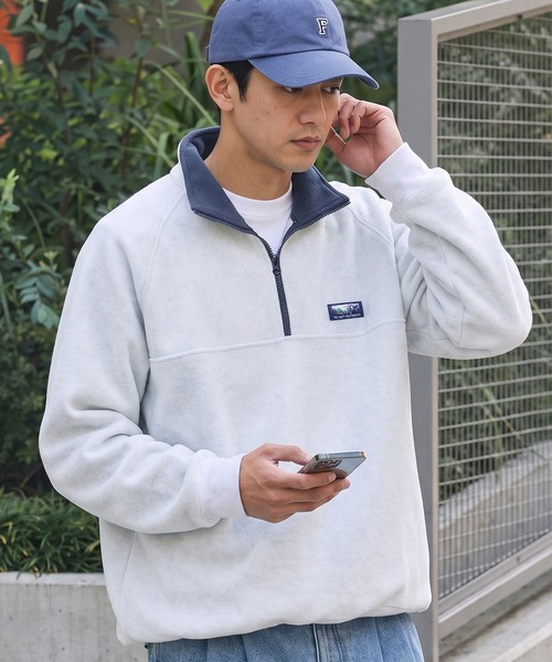 寬鬆重磅刷毛拉鍊高領衫