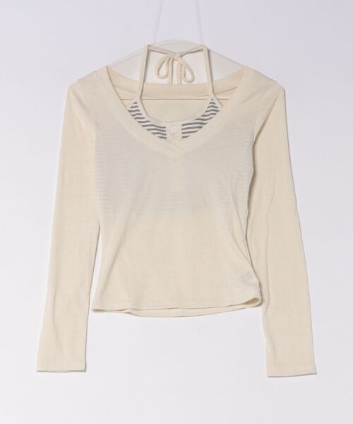 AsRiRe(アスリレイ)の「26aw 2点セット/レイヤード風ホルターネックリボン長袖トップス(Tシャツ/カットソー・レディース・ピンク/ブラック/グレー/ホワイト/アイボリー・M)」の16枚目の写真