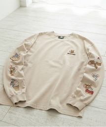 【TOM&JERRY/トムとジェリー】キャラクタープリント&刺繍USD加工ロングスリーブTシャツ 袖プリント&刺繍 ヴィンテージ風 ユニセックス
