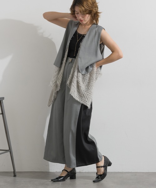 Material（Avenue）（マテリアル）の「【Material】サージ×フリンジジャガード レイヤード裾 ジレ セットアップ可（ベスト・レディース・杢グレー/ブラック/ダークブラウン・FREE）」の5枚目の写真