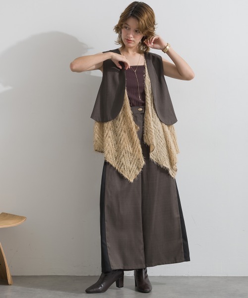 Material（Avenue）（マテリアル）の「【Material】サージ×フリンジジャガード レイヤード裾 ジレ セットアップ可（ベスト・レディース・杢グレー/ブラック/ダークブラウン・FREE）」の18枚目の写真