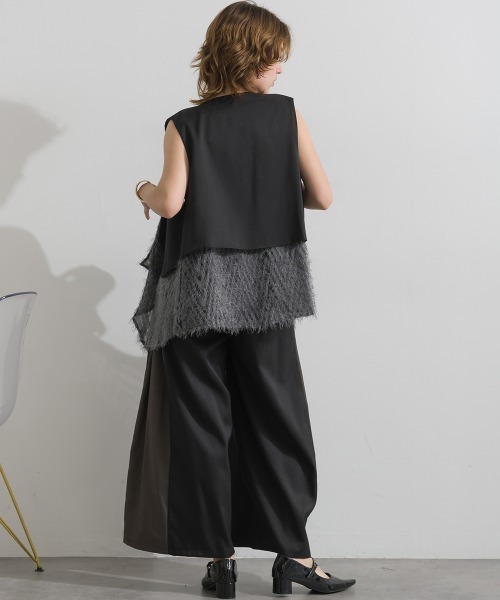 Material（Avenue）（マテリアル）の「【Material】サージ×フリンジジャガード レイヤード裾 ジレ セットアップ可（ベスト・レディース・杢グレー/ブラック/ダークブラウン・FREE）」の14枚目の写真