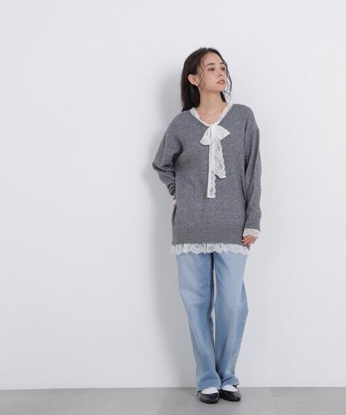 N.(N. Natural Beauty Basic)(エヌエヌナチュラルビューティーベーシック)の「レースリボン付ミドル丈ニット(ニット/セーター・レディース・グレー系その他/ブラック系その他2・FREE)」の22枚目の写真