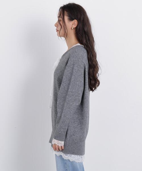 N.(N. Natural Beauty Basic)(エヌエヌナチュラルビューティーベーシック)の「レースリボン付ミドル丈ニット(ニット/セーター・レディース・グレー系その他/ブラック系その他2・FREE)」の7枚目の写真