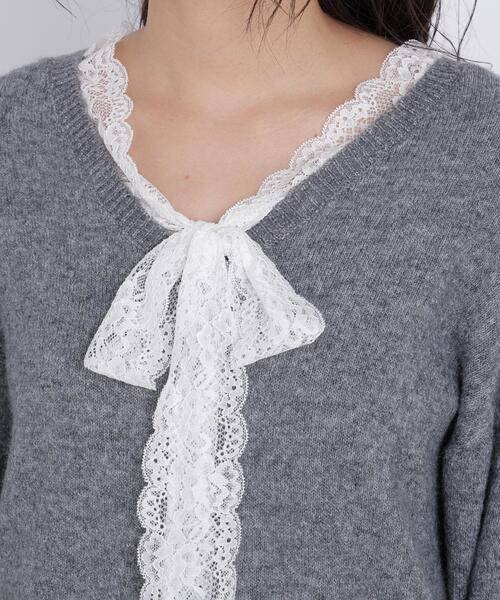 N.(N. Natural Beauty Basic)(エヌエヌナチュラルビューティーベーシック)の「レースリボン付ミドル丈ニット(ニット/セーター・レディース・グレー系その他/ブラック系その他2・FREE)」の9枚目の写真