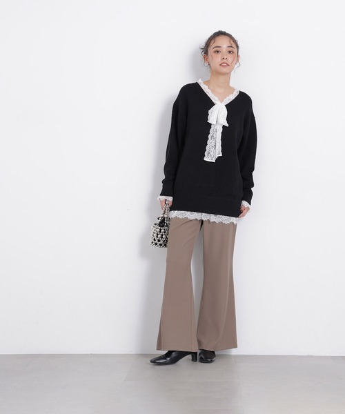 N.(N. Natural Beauty Basic)(エヌエヌナチュラルビューティーベーシック)の「レースリボン付ミドル丈ニット(ニット/セーター・レディース・グレー系その他/ブラック系その他2・FREE)」の13枚目の写真
