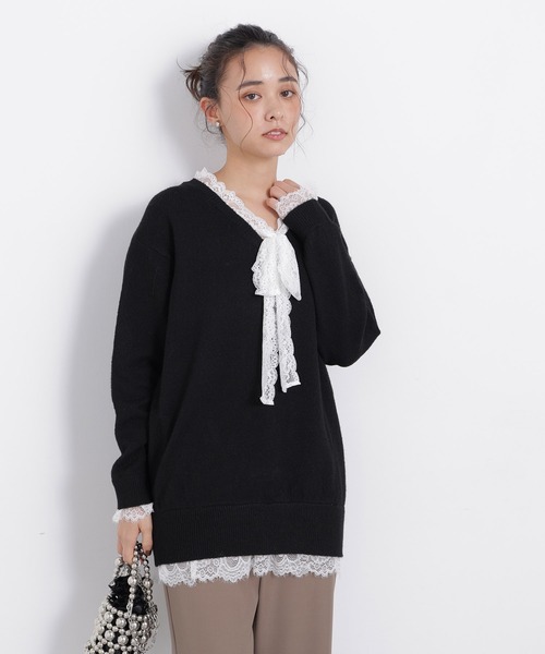 N.(N. Natural Beauty Basic)(エヌエヌナチュラルビューティーベーシック)の「レースリボン付ミドル丈ニット(ニット/セーター・レディース・グレー系その他/ブラック系その他2・FREE)」の14枚目の写真