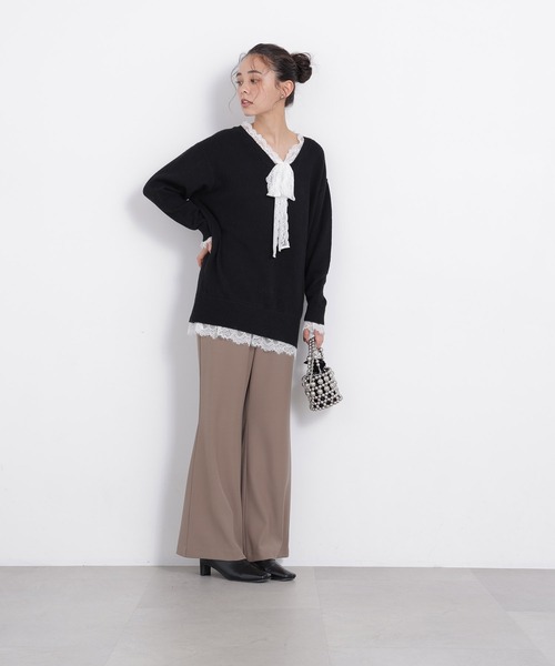 N.(N. Natural Beauty Basic)(エヌエヌナチュラルビューティーベーシック)の「レースリボン付ミドル丈ニット(ニット/セーター・レディース・グレー系その他/ブラック系その他2・FREE)」の15枚目の写真