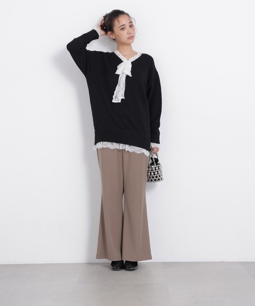 N.(N. Natural Beauty Basic)(エヌエヌナチュラルビューティーベーシック)の「レースリボン付ミドル丈ニット(ニット/セーター・レディース・グレー系その他/ブラック系その他2・FREE)」の17枚目の写真