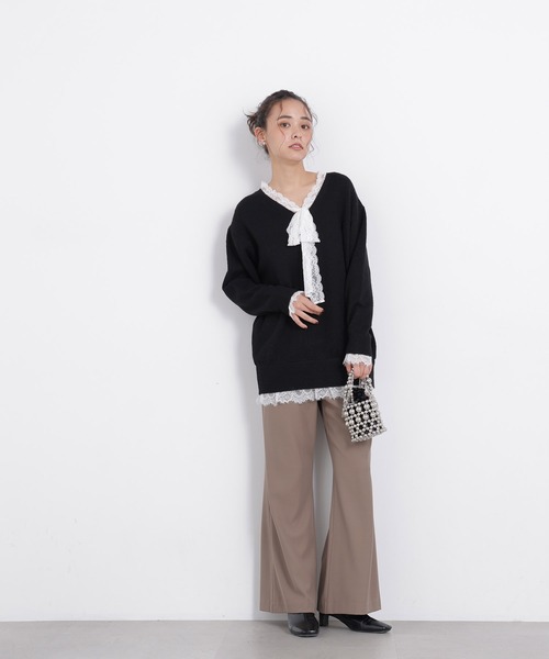 N.(N. Natural Beauty Basic)(エヌエヌナチュラルビューティーベーシック)の「レースリボン付ミドル丈ニット(ニット/セーター・レディース・グレー系その他/ブラック系その他2・FREE)」の19枚目の写真