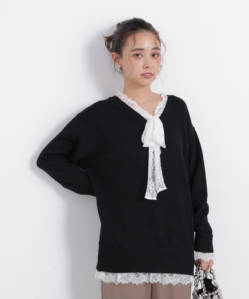 N.(N. Natural Beauty Basic)(エヌエヌナチュラルビューティーベーシック)の「レースリボン付ミドル丈ニット(ニット/セーター・レディース・グレー系その他/ブラック系その他2・FREE)」の20枚目の写真