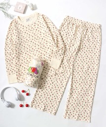 FRUIT OF THE LOOM（フルーツオブザルーム）の「FRUIT OF THE LOOM/フルーツオブザルーム セットアップ 総柄 ワッフル 長袖Tシャツ＆ロングパンツ＆ポーチ 3点セット/ルームウェア/ワンマイルウェア/パジャマ/レディース（ルームウェア/パジャマ）」