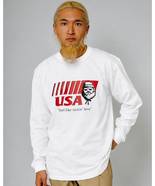 BIG MIKE(ビッグマイク)の「BIG MIKE ビッグマイク /26秋冬新作 チキンショップ ロゴ 長袖プリントTシャツ コットン アメカジ ユニセックス //// 102638373(Tシャツ/カットソー・メンズ・ホワイト/サンドベージュ/ブラック・LARGE/MEDIUM)」の1枚目の写真