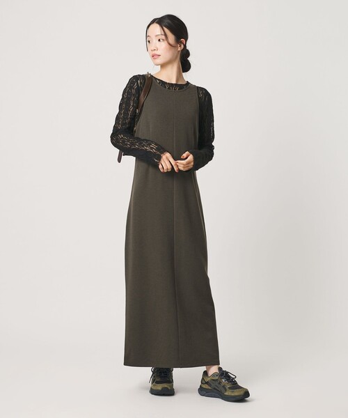 BEAUTY&YOUTH UNITED ARROWS（ビューティーアンドユースユナイテッドアローズ）の「ポリエステルブレンド バックV Iラインワンピース（ワンピース・レディース・ブラック/オリーブ・M/S）」の4枚目の写真